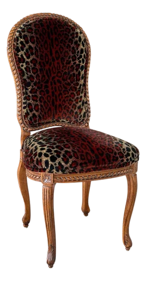 Jeffco Furniture Carved Wood Side Chair With Leopard Print Upholstery