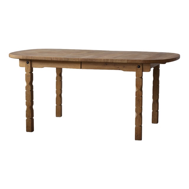 Danish Brutalist Oak Dining Table with Carved Legs, 1970s, Set of 2 For Sale