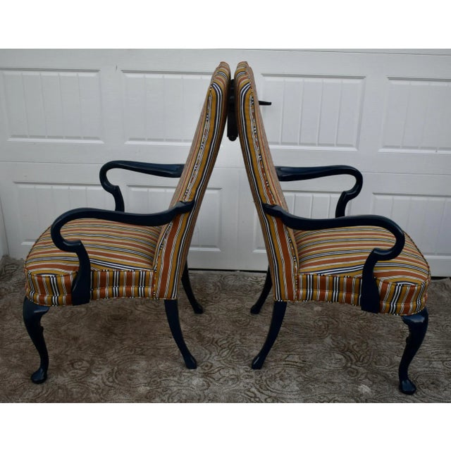 1960s Hickory Chair High Back Armchairs Vintage Hollywood Regency Striped Accent Pair For Sale - Image 5 of 11