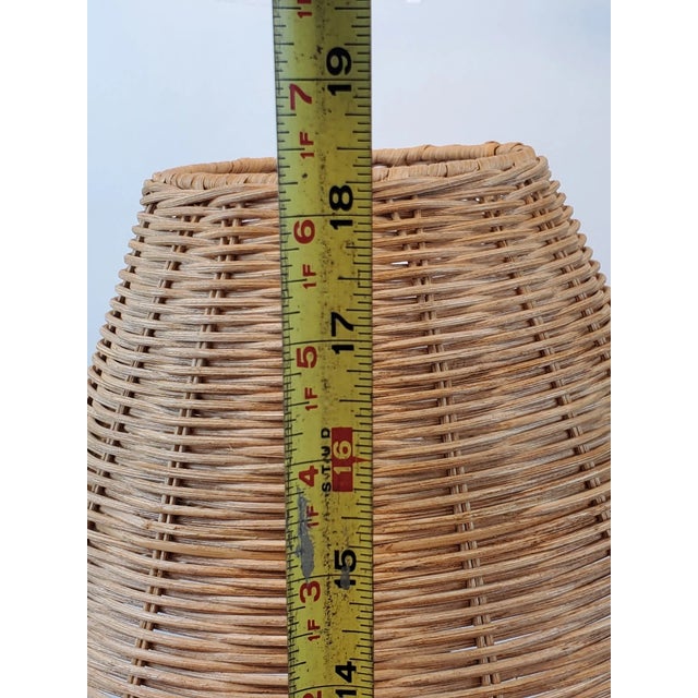 Vintage MCM Wooden Base With Rattan Shade Table Lamp For Sale In Phoenix - Image 6 of 7