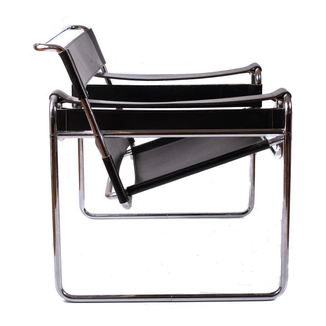 Vintage Marcel Breuer Mid Century Modern Wassily Black Strap Leather