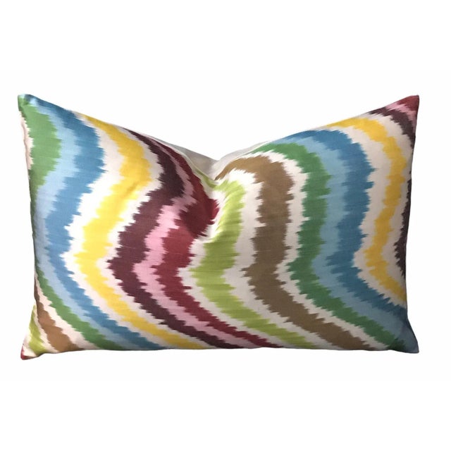 Turkish Silk Velvet Wave of Multi Color Down Filled Lumbar Pillow For Sale - Image 9 of 9