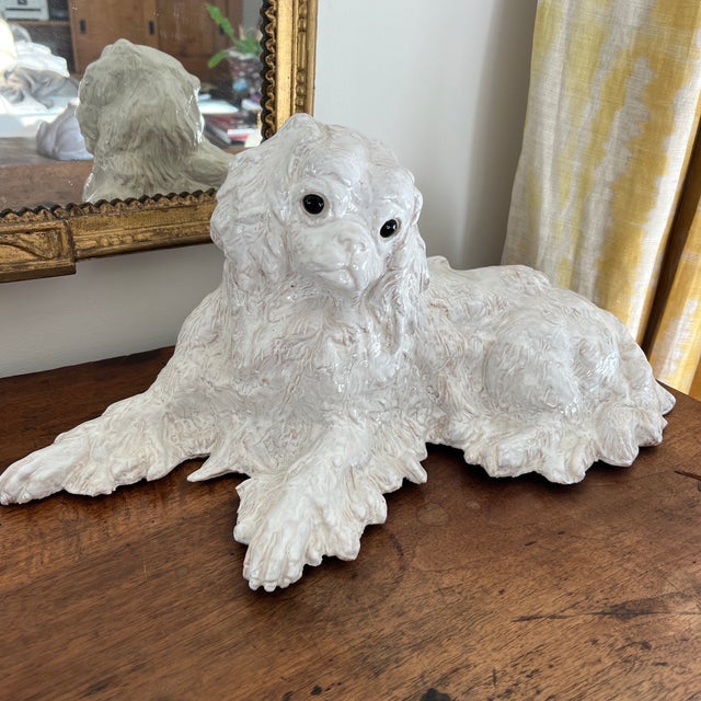 Terracotta spaniel dog Bavent signed Filmont, circa 1900. Normandy. Poterie du Mesnil de Bavent, depuis 1842 Antique...