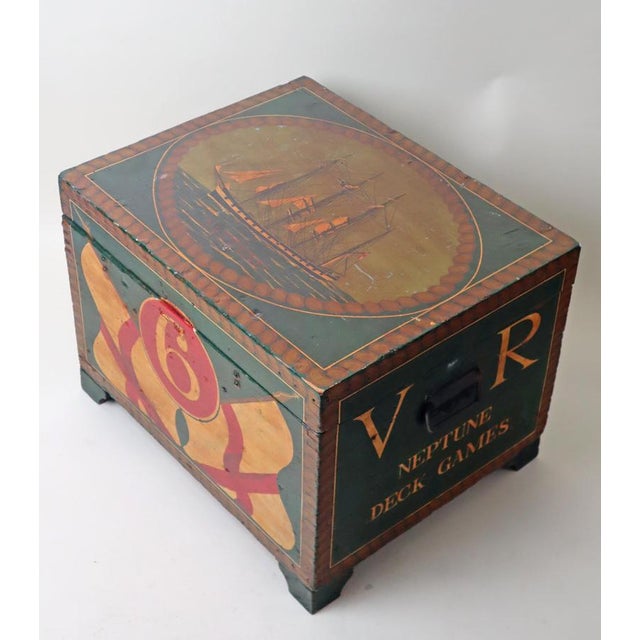Brown Sailing Ship Neptune V. R. Deck Games Chest, 1890s For Sale - Image 8 of 16