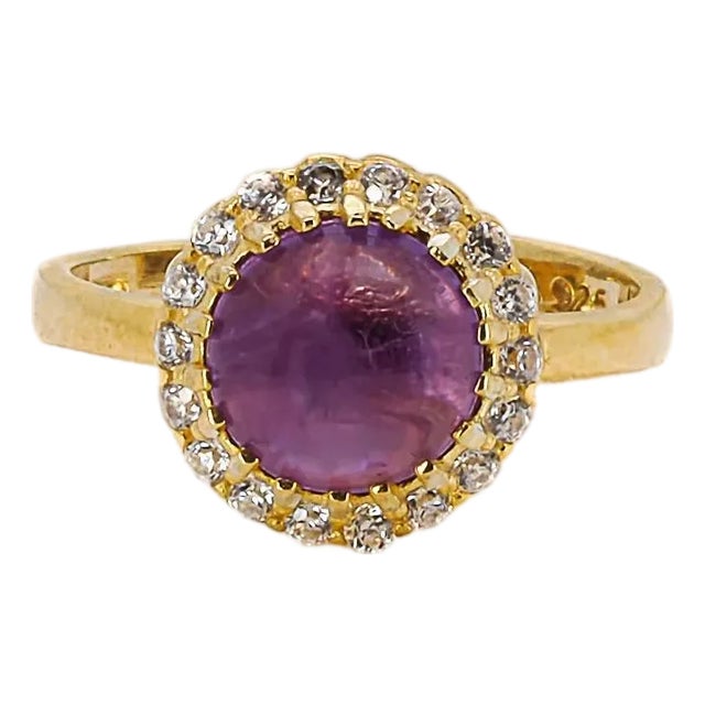 Amethyst Gemstone Gold & Diamond Statement Ring, Size 4 For Sale