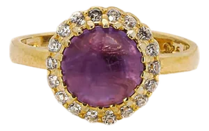 Amethyst Gemstone Gold & Diamond Statement Ring, Size 4