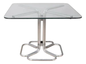 Vintage Square Table in Chrome Metal and Glass, 1970s