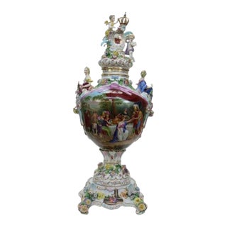 Meissen Louis XIV Style Figural & Floral Pictorial Porcelain Urn C1880 For Sale