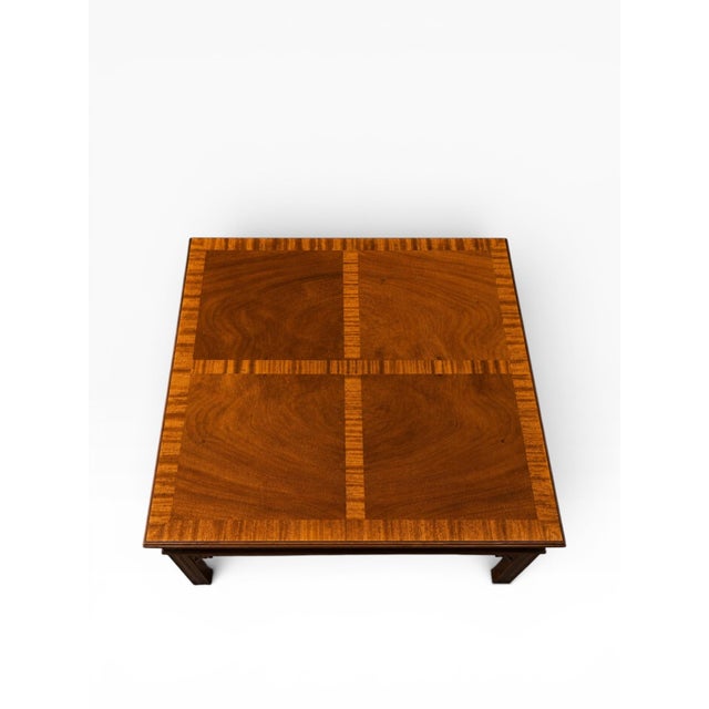1980s 1980s Baker Furniture Chippendale Style Mahogany & Parquetry Square Coffee Table For Sale - Image 5 of 13