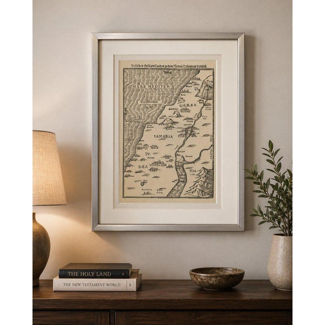Holy Land Woodcut Map by Heinrich Bünting, 1581 For Sale - Image 4 of 9