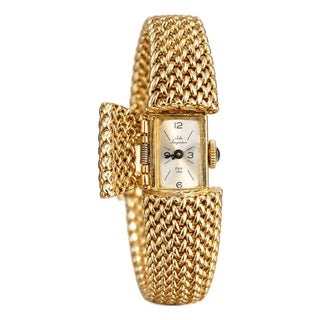 Vintage Solid 14k Yellow Gold Woven Wide Secret Watch Bracelet For Sale