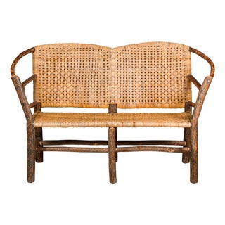 Vintage Old Hickory Hoop Settee with Woven Rattan Back and Seat For Sale