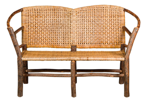 Vintage Old Hickory Hoop Settee with Woven Rattan Back and Seat