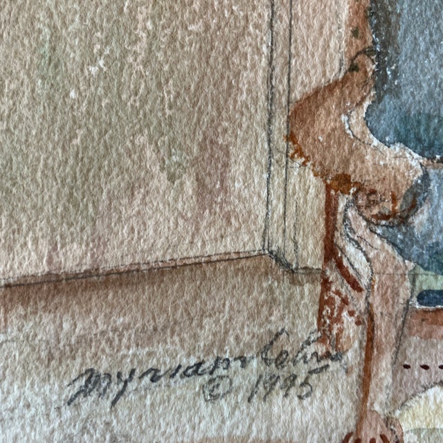 1990s Contemporary Pair of Original Hollywood Regency Interior Watercolor Paintings For Sale - Image 5 of 7