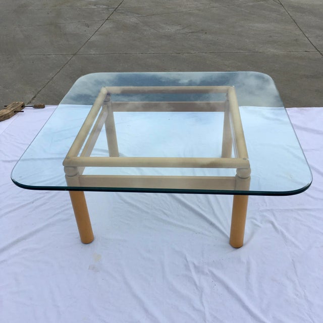 Ethan Allen Late 20th Century Contemporary Ethan Allen Birch Base Thick Glass Top Coffee Table For Sale - Image 4 of 13