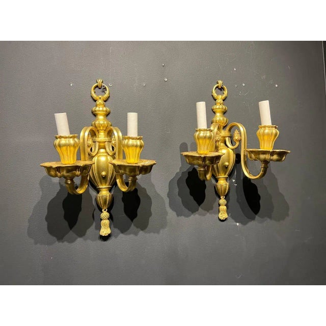 American A Pair of 1920s Caldwell Gilt Bronze Sconces For Sale - Image 3 of 8