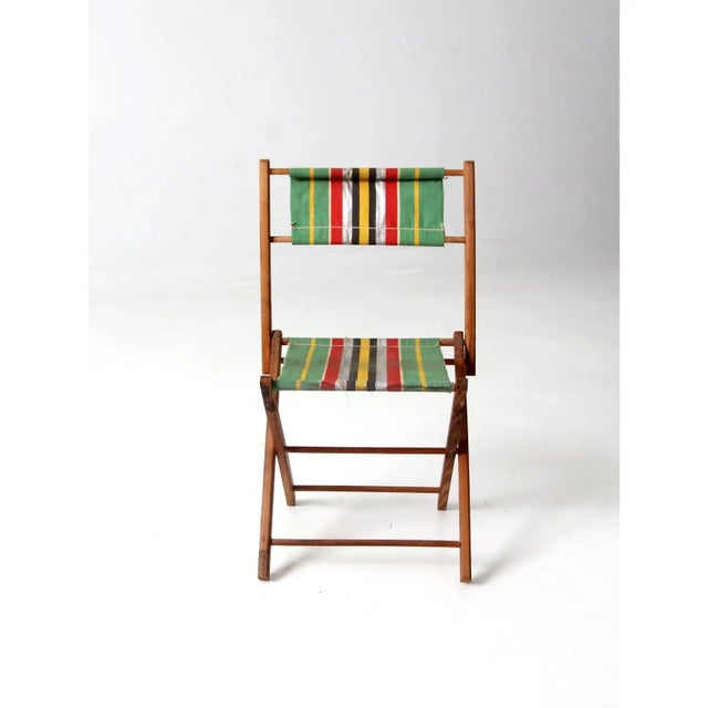 Green Vintage Kid's Stripe Canvas Folding Chair For Sale - Image 8 of 11