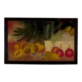 Bright and Antique Pastel Painting of Fruits Still Life, Wood Frame With Glass. For Sale