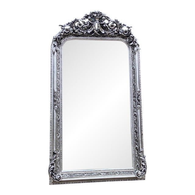 1970s French Louis XVI Silver Beech Wall Mirror For Sale