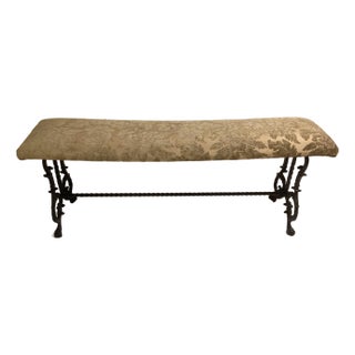 Early 1900s Antique Victorian Wrought Iron Upholstered Bench For Sale