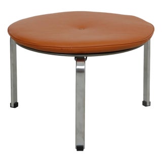 PK33 Stool in Cognac Bison Leather by Poul Kjærholm, 2000s For Sale