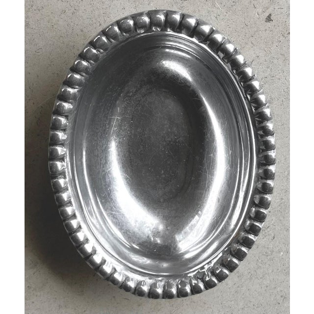 Circa 1980 Beaded Rim Byzantine-Inspired Mexican Pewter Oval Bowl & Underplate Set For Sale In Austin - Image 6 of 18