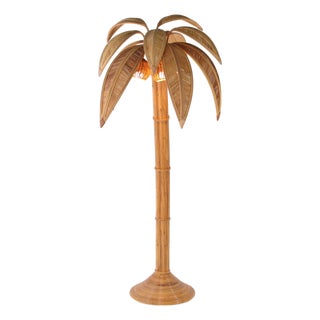 Palm Tree Floor Lamp in Rattan For Sale