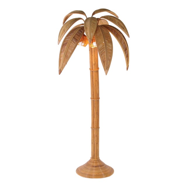 Palm Tree Floor Lamp in Rattan For Sale