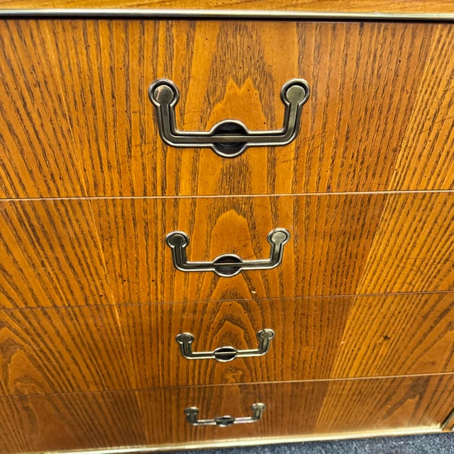 Wood MCM Oak 12 Drawer Campaign Style Low Dresser by Founders For Sale - Image 7 of 11