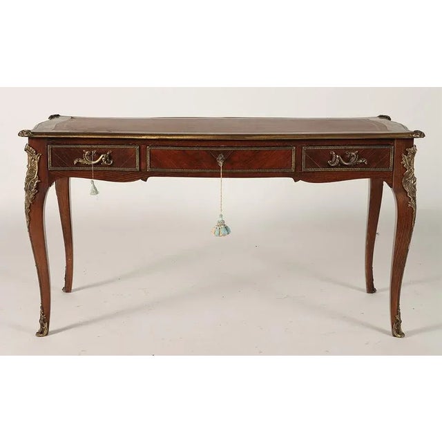 19th Century Louis XV Style Bronze-Mounted Leather-Top Three Drawer Writing Desk For Sale In New York - Image 6 of 6