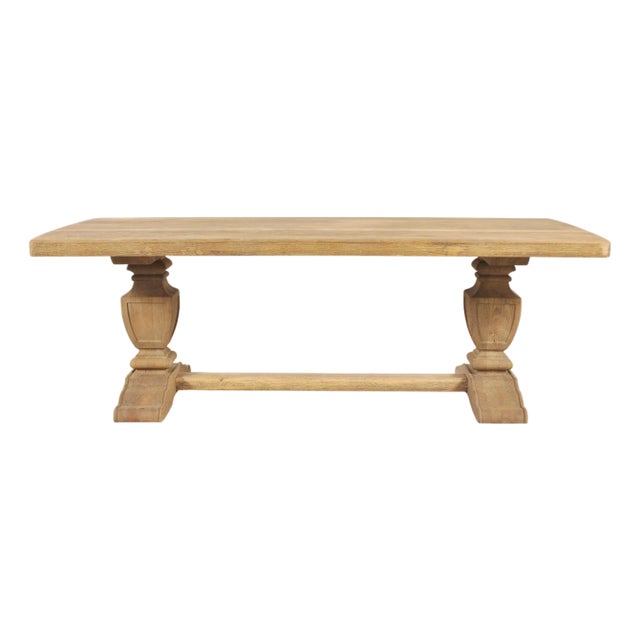 Country Italian Provincial Stripped Oak Trestle Dining Table 7 Ft For Sale