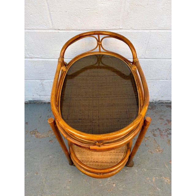 Wood Vintage Collapsible Rattan and Bamboo Bar Cart For Sale - Image 7 of 10
