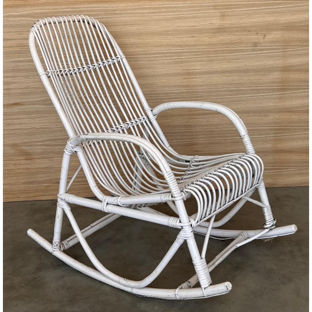 Mid 20th Century Midcentury White Bamboo Rocking Chairs in the Style of Franco Albini, Italy For Sale - Image 5 of 18