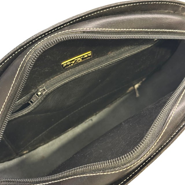 Black Vintage Pourchet Paris Black Leather & Green Lizard-Embossed Shoulder Bag, Made in France For Sale - Image 8 of 8