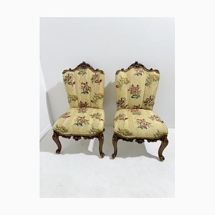 Small Louis XV Style Armchairs in Curved Carved Wood with Floral Fabric, 1940s, Set of 2 For Sale - Image 10 of 10