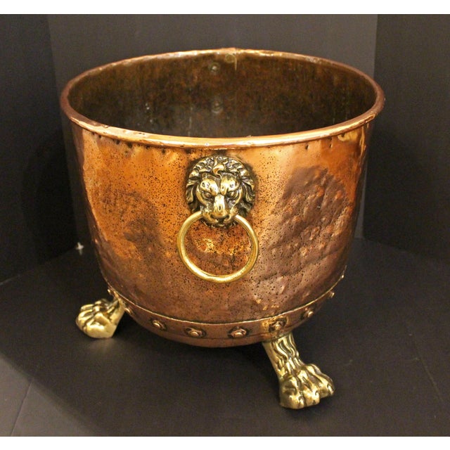 English Mid-19th Century Large English Copper & Brass Log Bucket or Jardiniere For Sale - Image 3 of 6