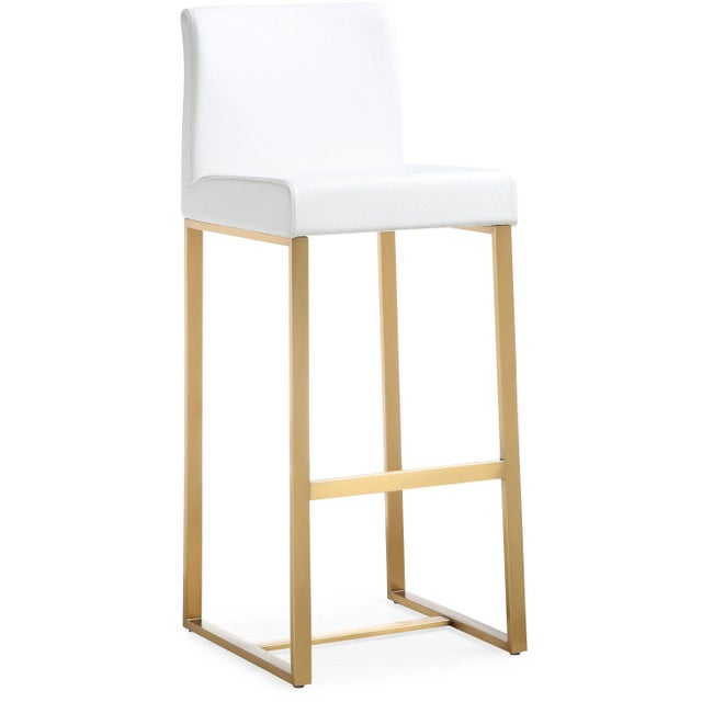 Denmark White Vegan Leather & Gold Steel Bar Stools - Set of 2 For Sale - Image 11 of 12
