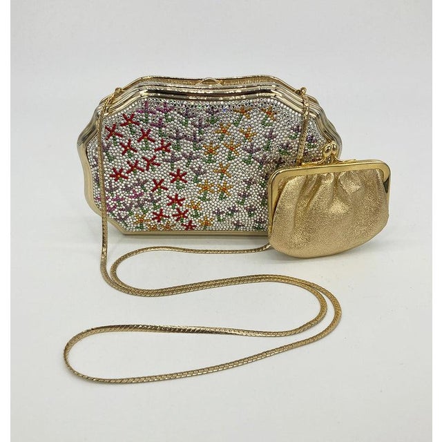 Gold Vintage Judith Leiber Stick Figure Floral Print Minaudiere For Sale - Image 8 of 8