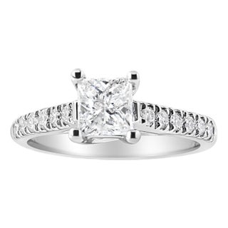 14K White Gold 1 1/5 Cttw 4-Prong Set Princess Diamond Classic Engagement Ring (I1-I2 Color, H-I Clarity) Ring Size 7 For Sale