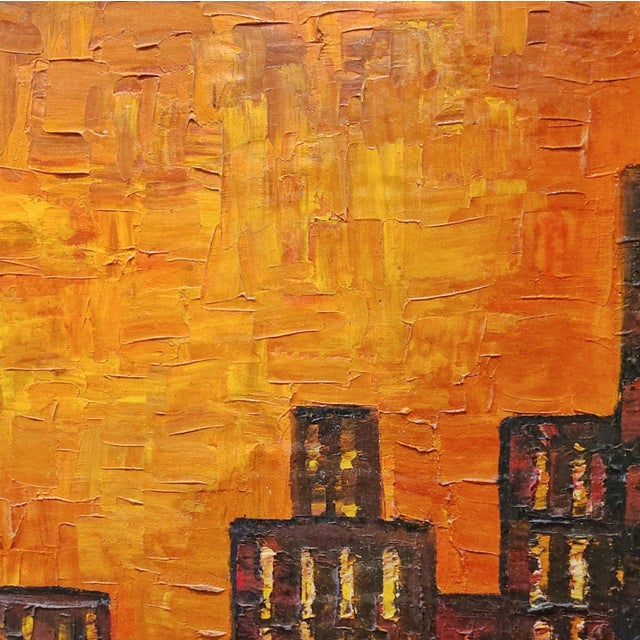 Modern Impasto Riverfront Cityscape Signed C. Kavon (1960s) For Sale - Image 3 of 8