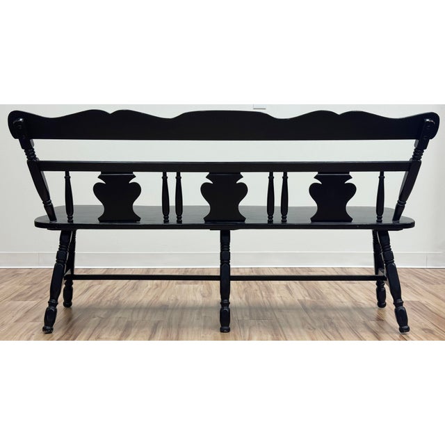 Vintage Early American Style Black Carved Wood Bench For Sale In Kansas City - Image 6 of 12