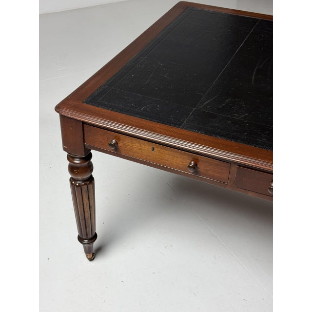 English Writing Desk in Mahogany and Black Leather, 1890s For Sale - Image 10 of 18