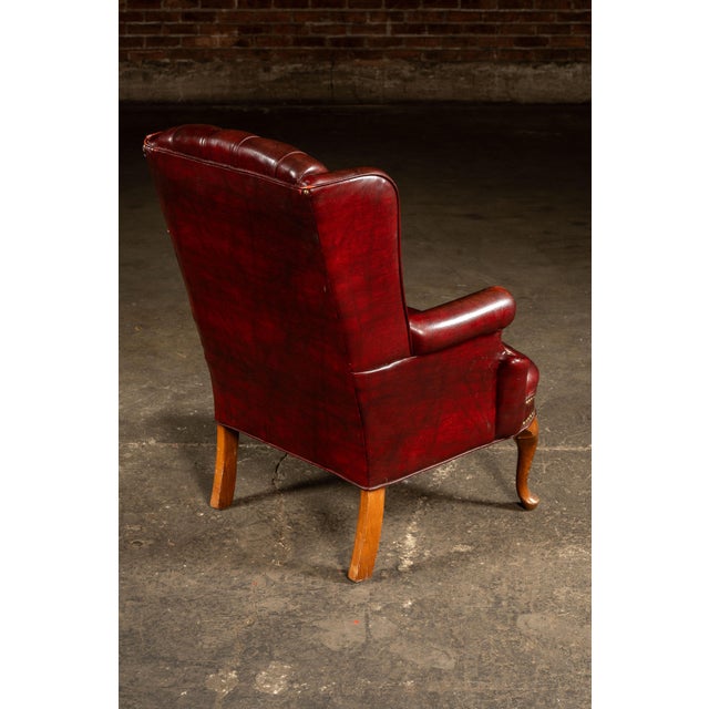 Animal Skin Vintage Tufted Leather Wingback Chesterfield Armchair in Oxblood For Sale - Image 7 of 14