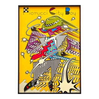 Fiorucci Vintage 1980 Postmodern New Wave Italian Fashion " City Boy " Framed Lithograph Print Pop Art Poster For Sale