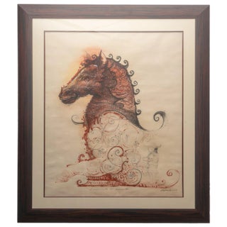 55" Pencil and Watercolor Horse by Ernesto Capdevila For Sale