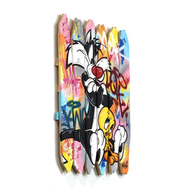 Bickering - Vibrant Colorful Pop Art Painting W/ Cartoon Characters Original Artwork by Naguy Claude For Sale In Los Angeles - Image 6 of 9