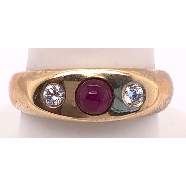 Metal 14 Karat Yellow Gold Ruby Cabochon Solitaire With Diamond Accents Ring For Sale - Image 7 of 10