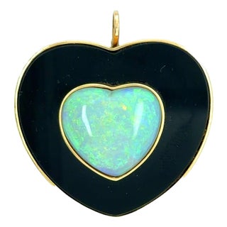 Late 20th Century 14k Opal & Enamel Pendant / Brooch For Sale