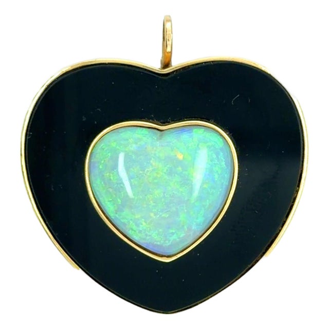 Late 20th Century 14k Opal & Enamel Pendant / Brooch For Sale