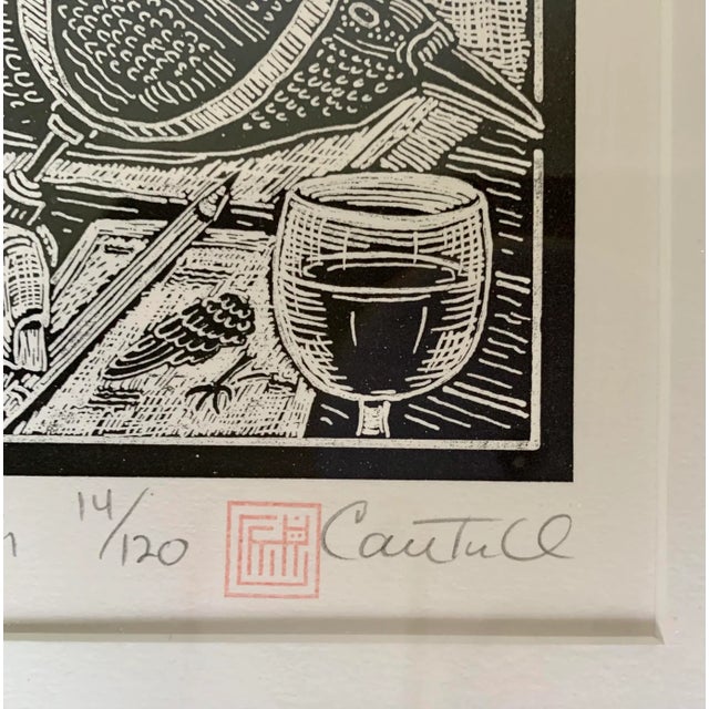 Boho Chic 1980s "Seeing" Numbered Woodblock Carving Print of a Bird, Framed For Sale - Image 3 of 9